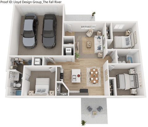 Floor plan for 3 beds, 2 baths, 1225 sqft